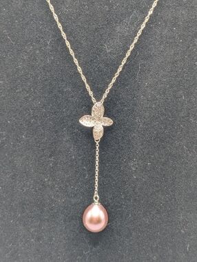 DROP NECKLACE Pink Freshwater Pearl Drop Necklace, 925, NWOT